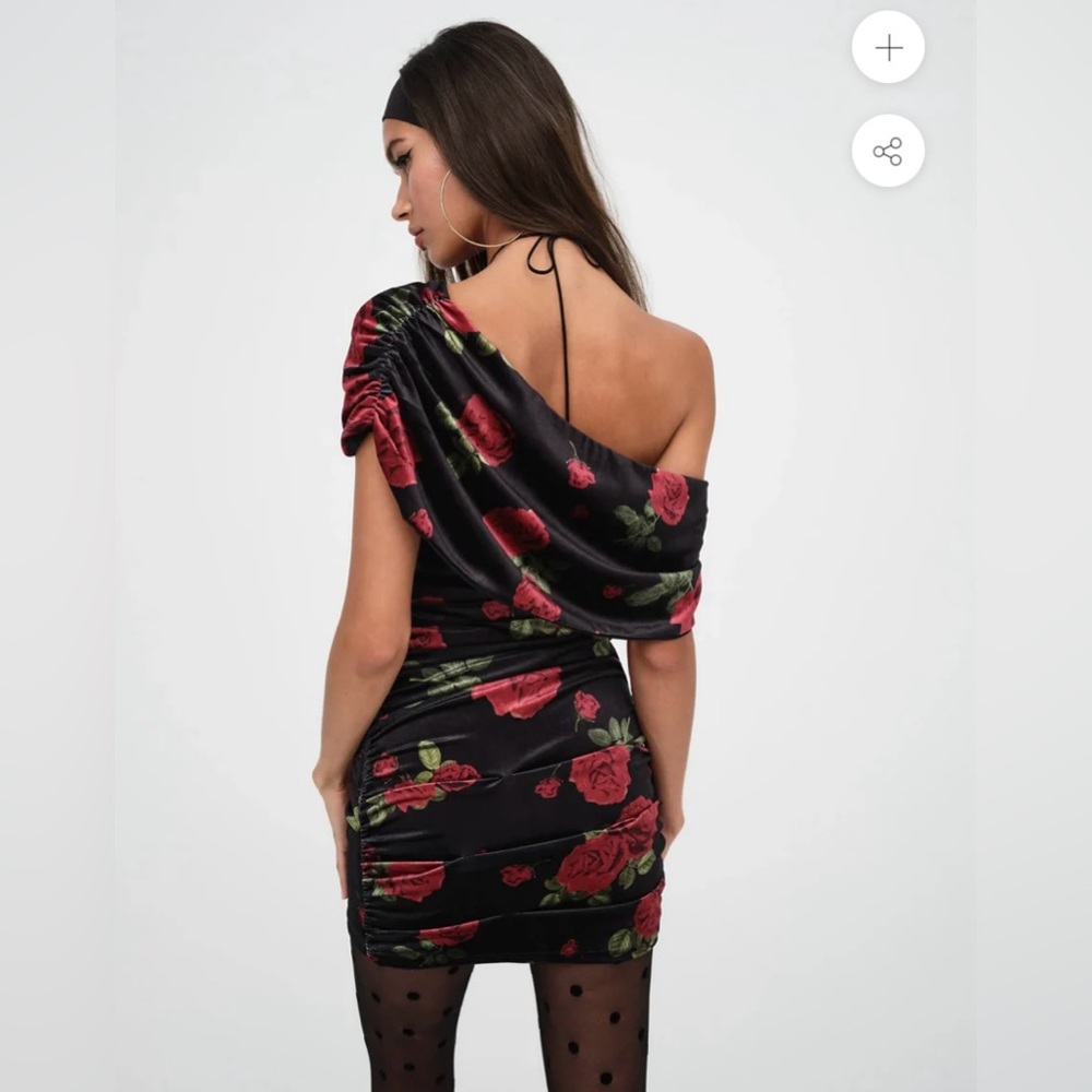 For Love & Lemons | Bianca Mini Dress Black Red Floral Velvet Size M - Like New - Picture 4 of 16